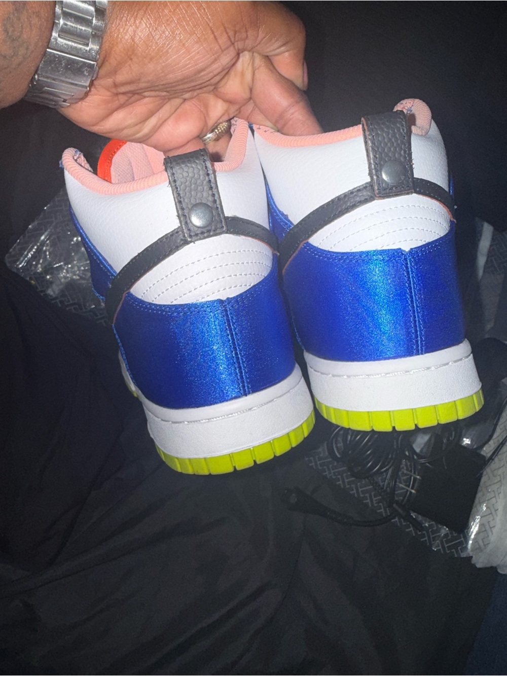 High dunk blue stain size 10 women Top Sneakers with Neon Sole